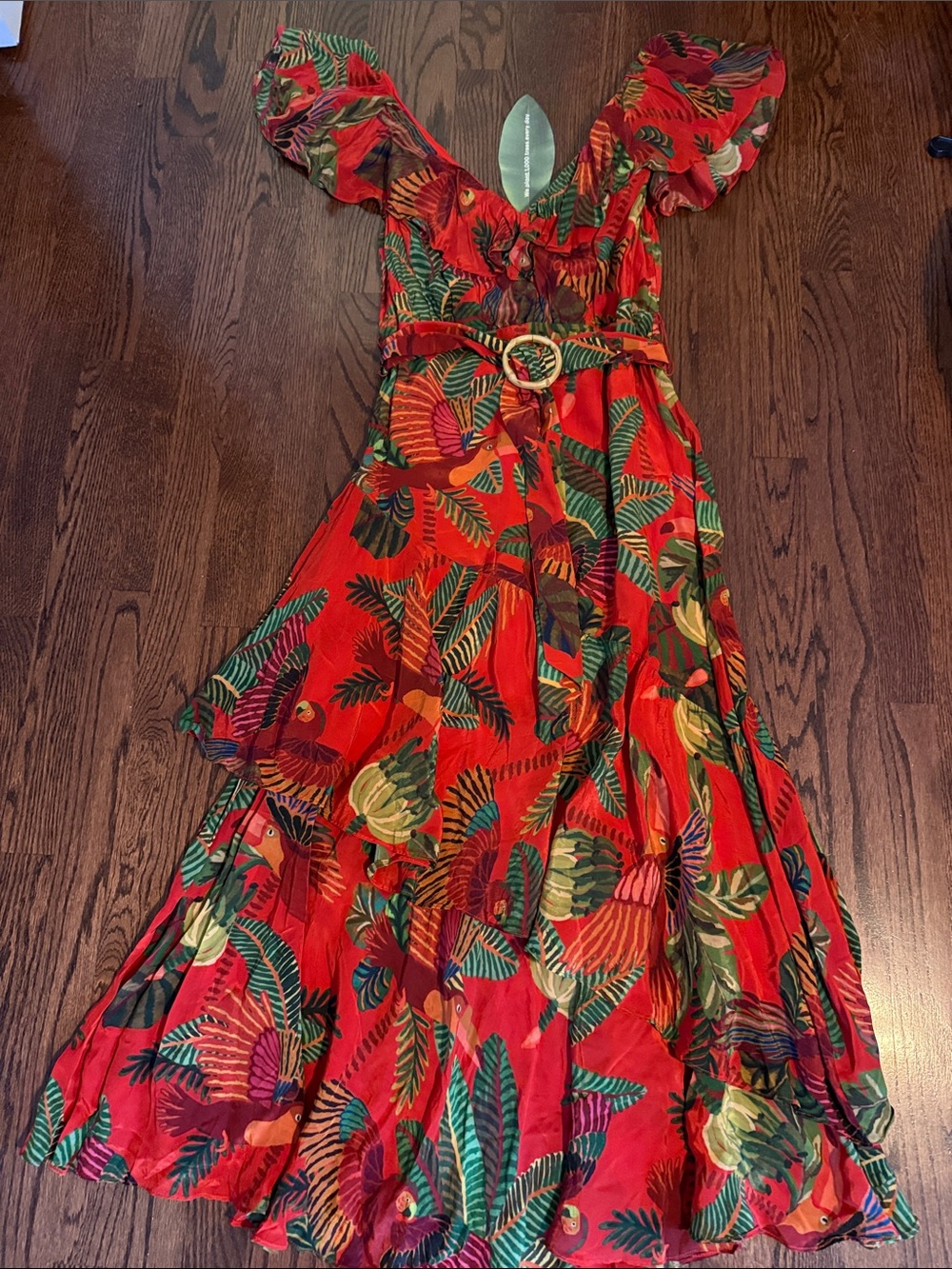 FARM RIO NWT Red Forest birds maxi dress- medium